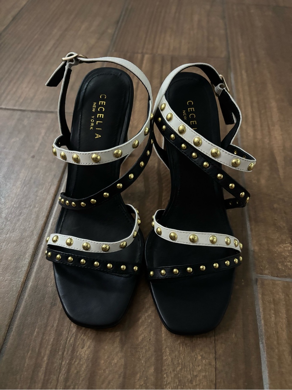 CECELIA NEW YORK Vanessa Black and White Studded Strappy Sandals